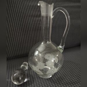 Vintage Etched Crystal Decatur Wine by Toscany Romania Water Pitcher
